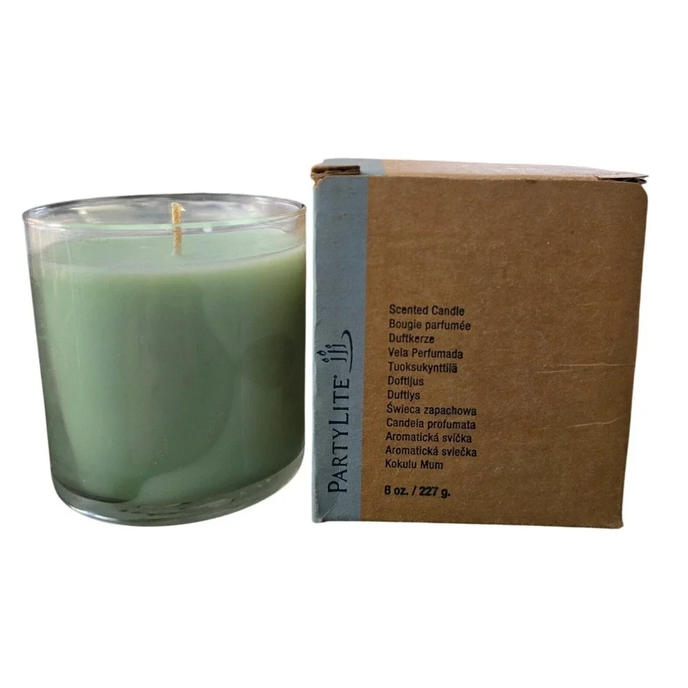 PartyLite Cucumber Ginger Mint Scented Jar Candle 8 oz G43431 Green Wax New - Picture 1 of 4
